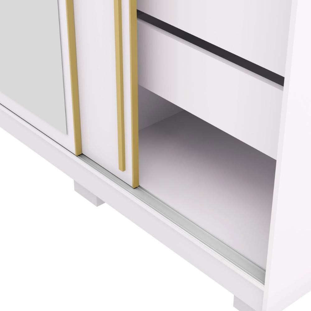 Roupeiro 3 Portas Correr Espelho Libéria Branco Camarim