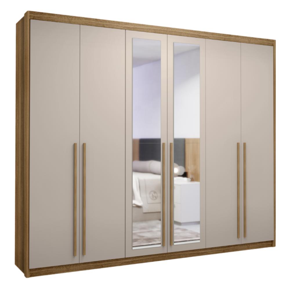 Roupeiro com  Espelhos e 6 Portas Alemanha Nature Fendi