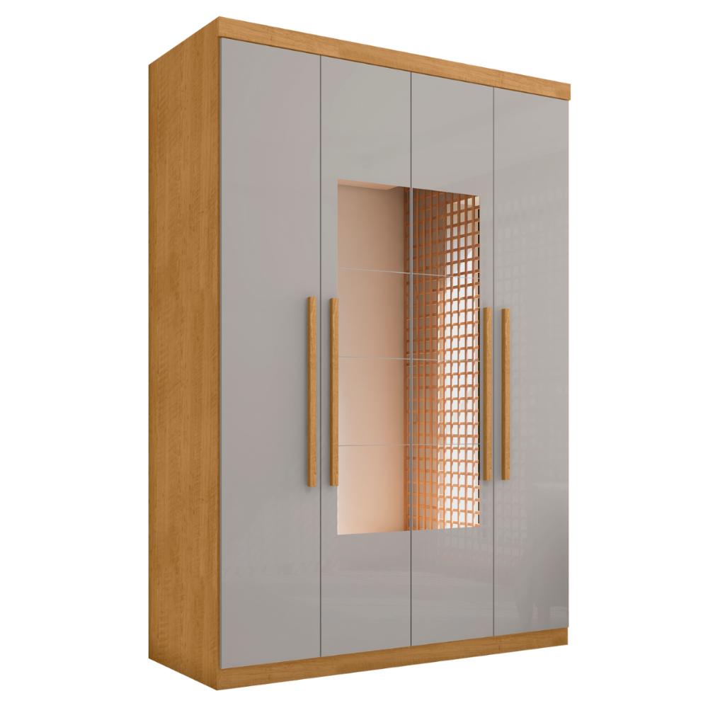Roupeiro com Espelho e 4 Portas Pituba Naturalle Off White