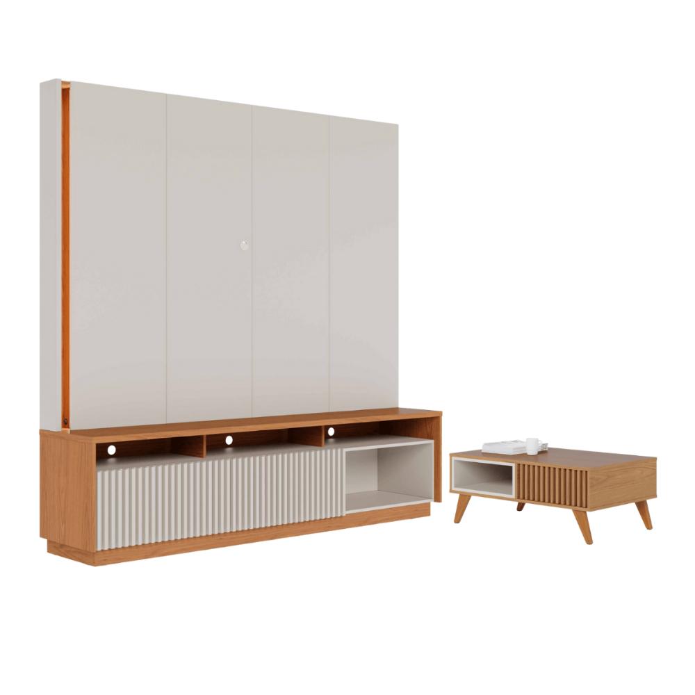 Sala de estar Mesa com Estante Reno Off White Matte freijo
