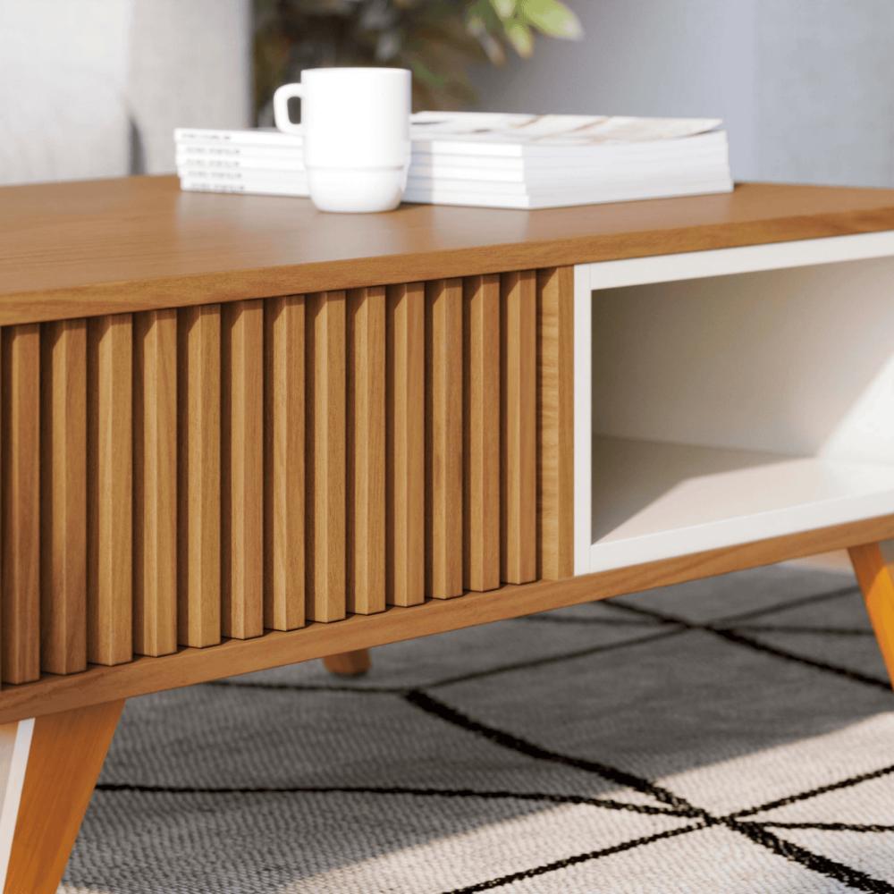 Sala de estar Mesa com Estante Reno Off White Matte freijo