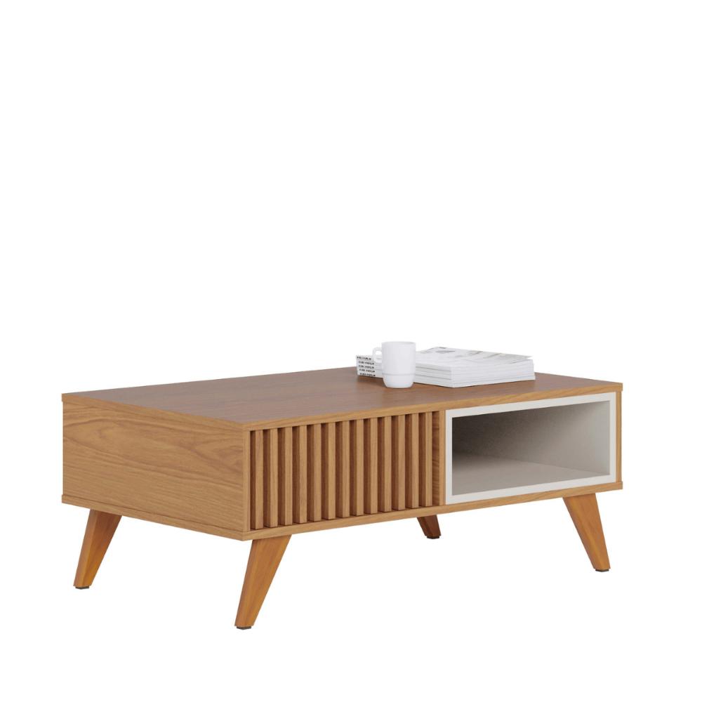 Sala de estar Mesa com Estante Reno Off White Matte freijo