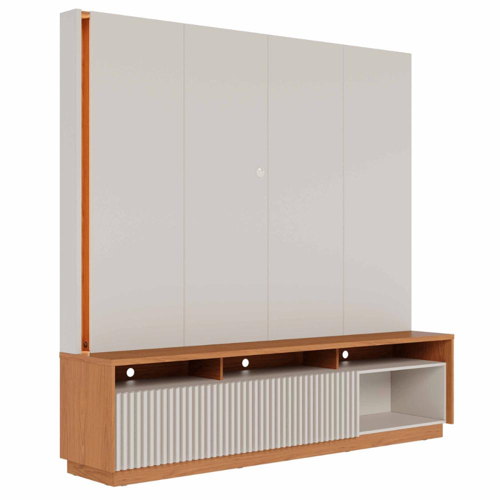 Sala de estar Mesa com Estante Reno Off White Matte freijo