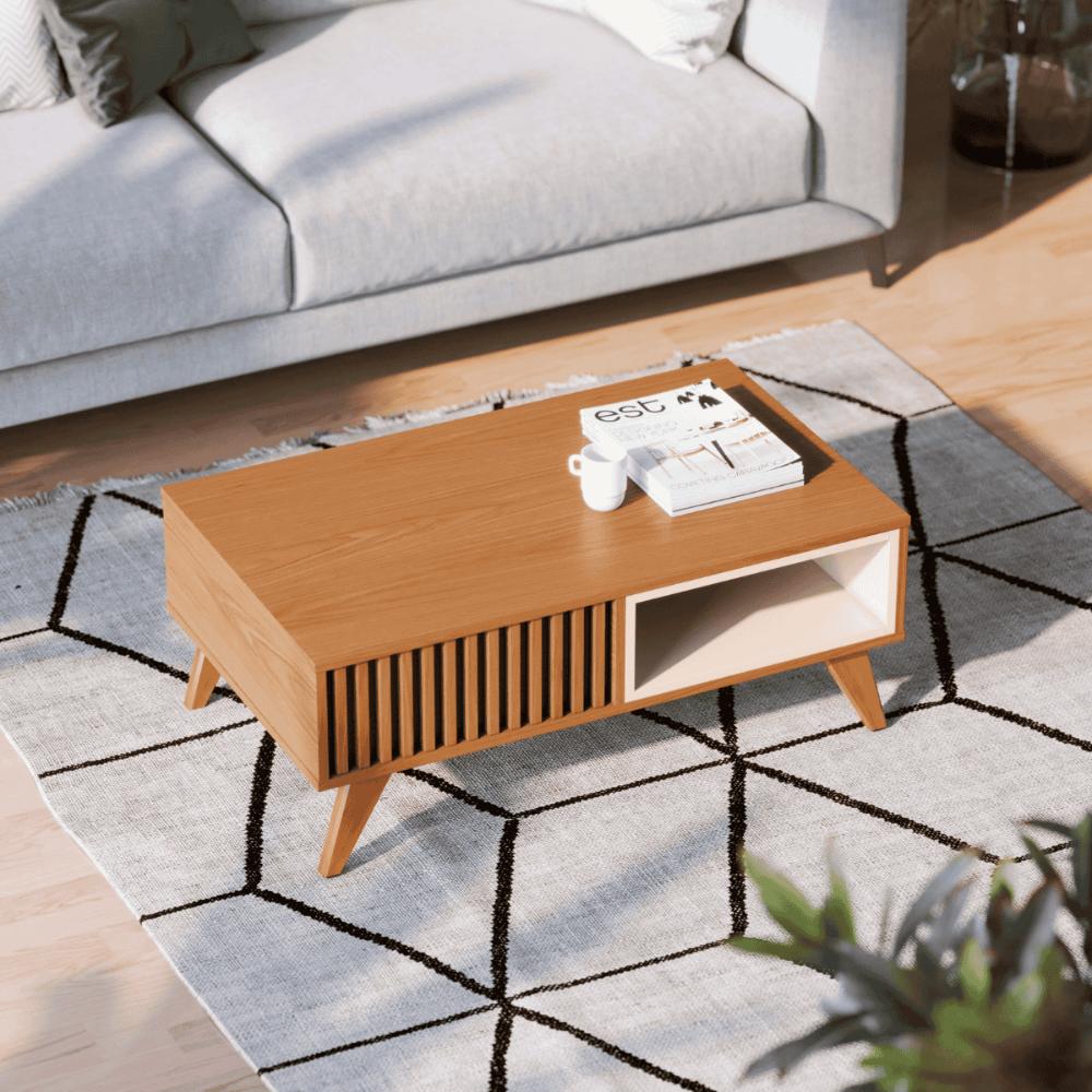 Sala de estar Mesa com Estante Reno Off White Matte freijo