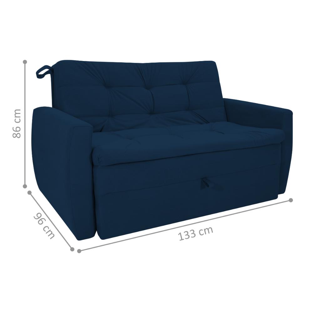 Sofá Cama 2 Lugares Bray Suede Azul