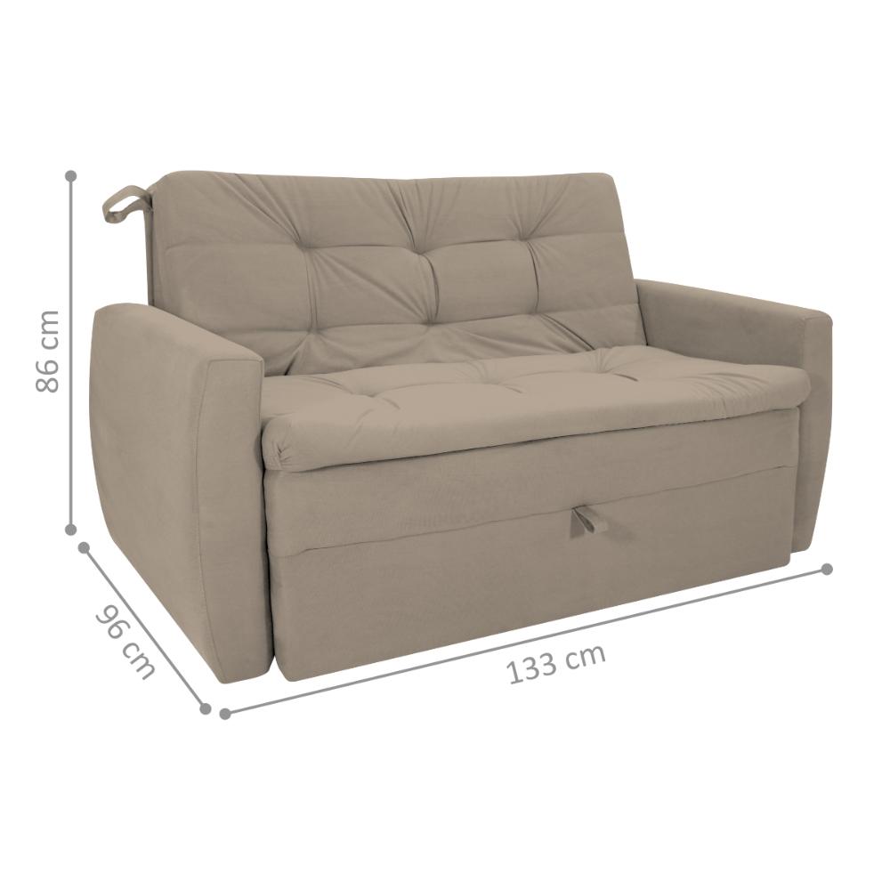 Sofá Cama 2 Lugares Bray Suede Bege