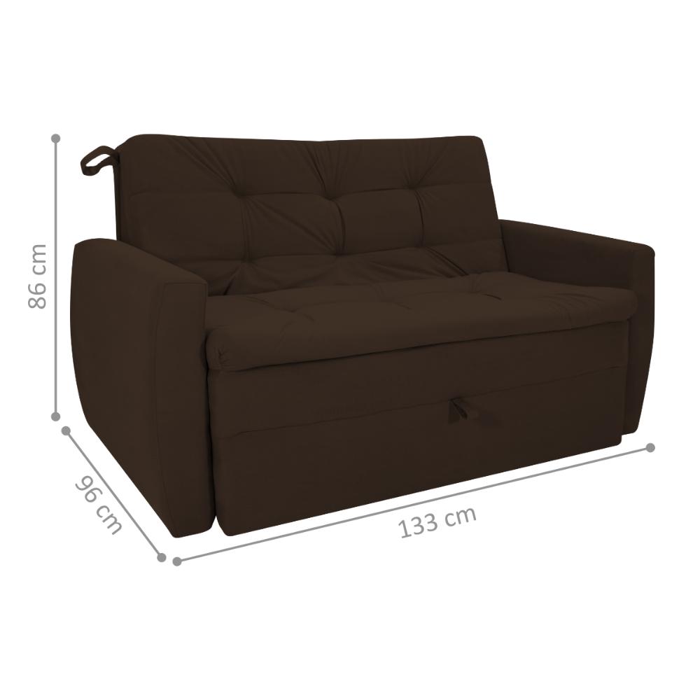 Sofá Cama 2 Lugares Bray Suede Marrom