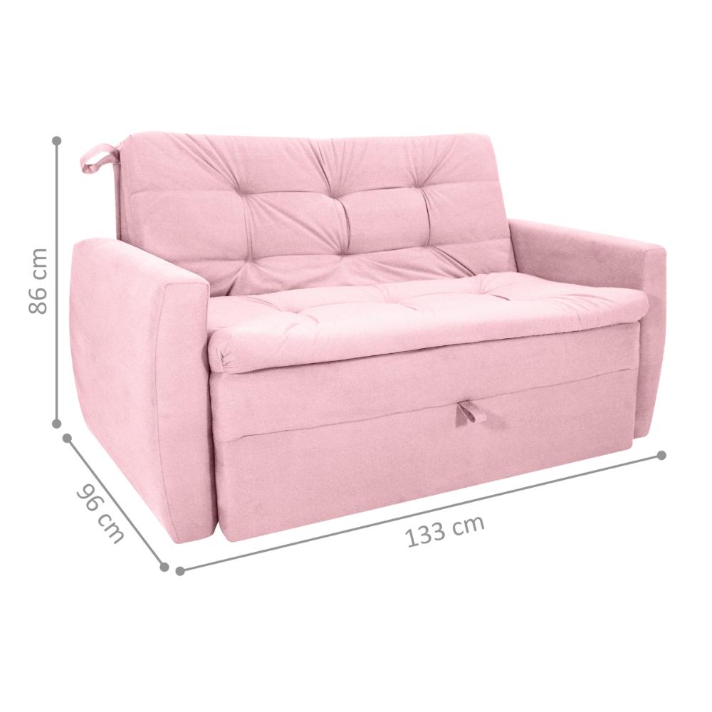 Sofá Cama 2 Lugares Bray Veludo Turkey Rosa