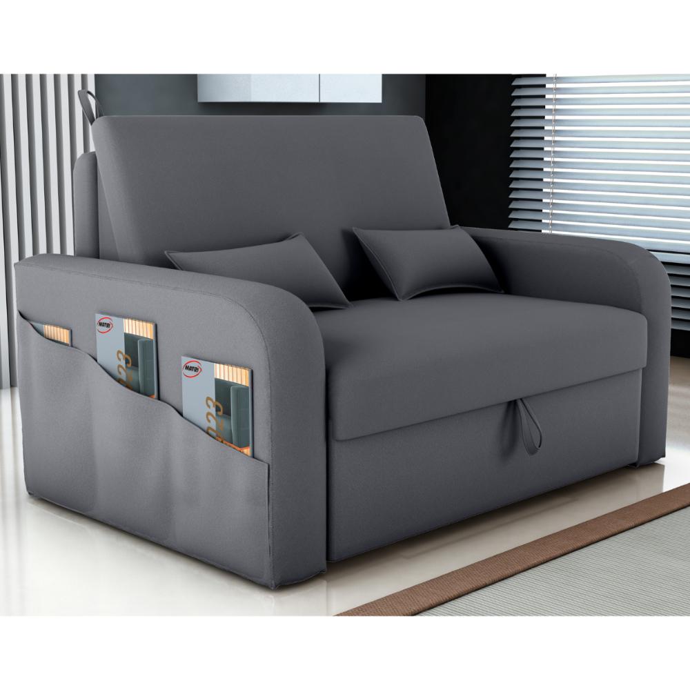 Sofá Cama 2 Lugares com Baú Bannow Veludo Cinza