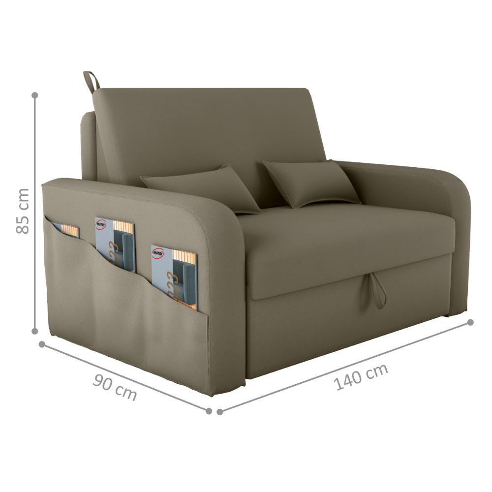 Sofá Cama 2 Lugares com Baú Hiram Veludo Cappuccino