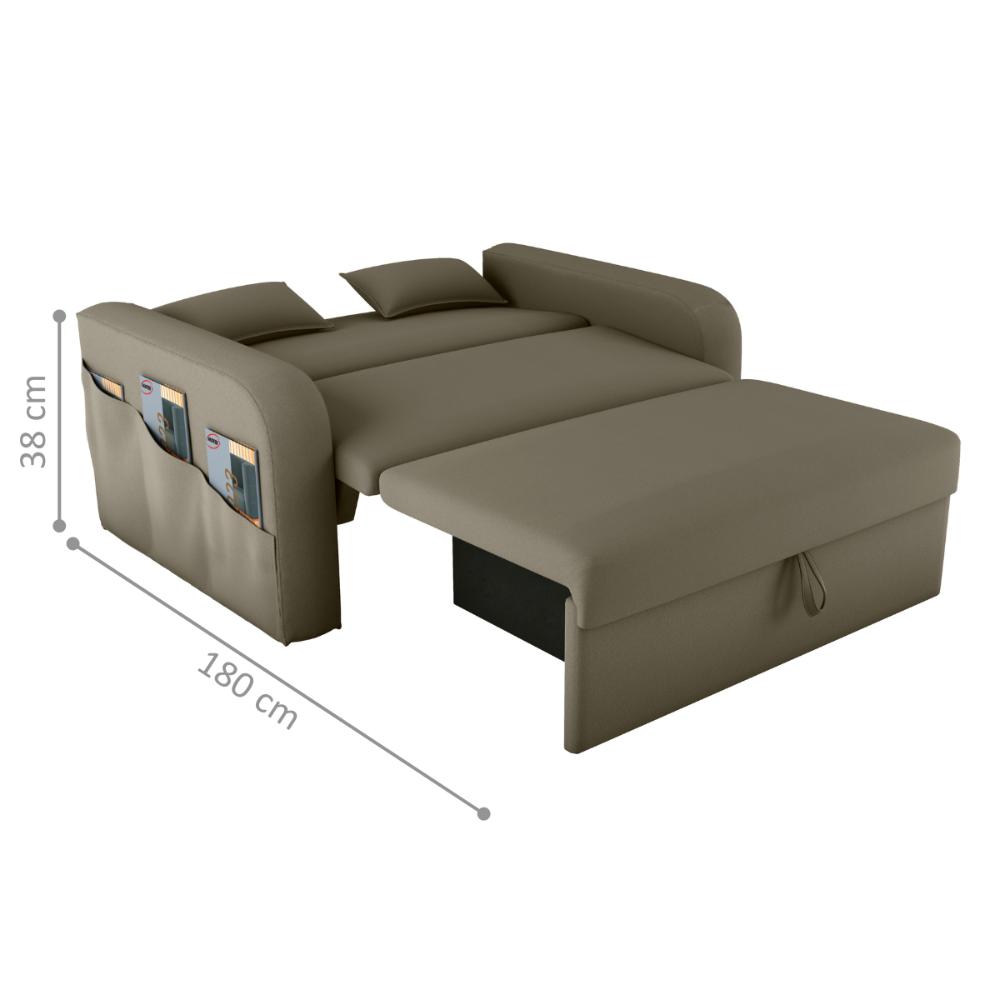 Sofá Cama 2 Lugares com Baú Hiram Veludo Cappuccino