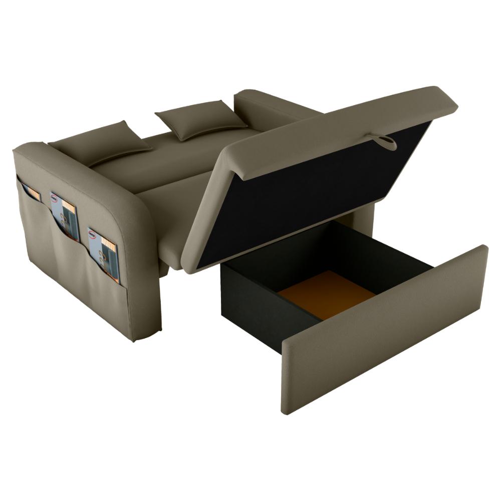 Sofá Cama 2 Lugares com Baú Hiram Veludo Cappuccino