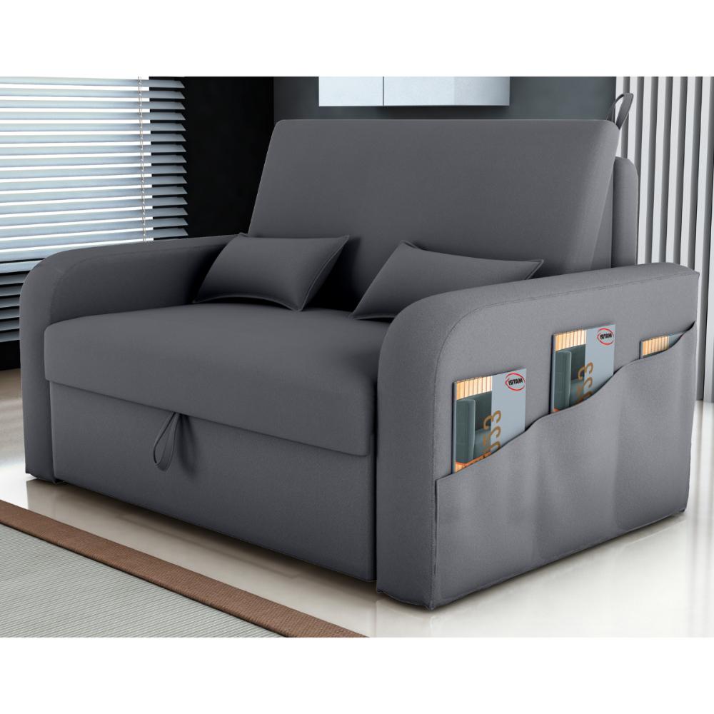 Sofá Cama 2 Lugares com Baú Hiram Veludo Cinza