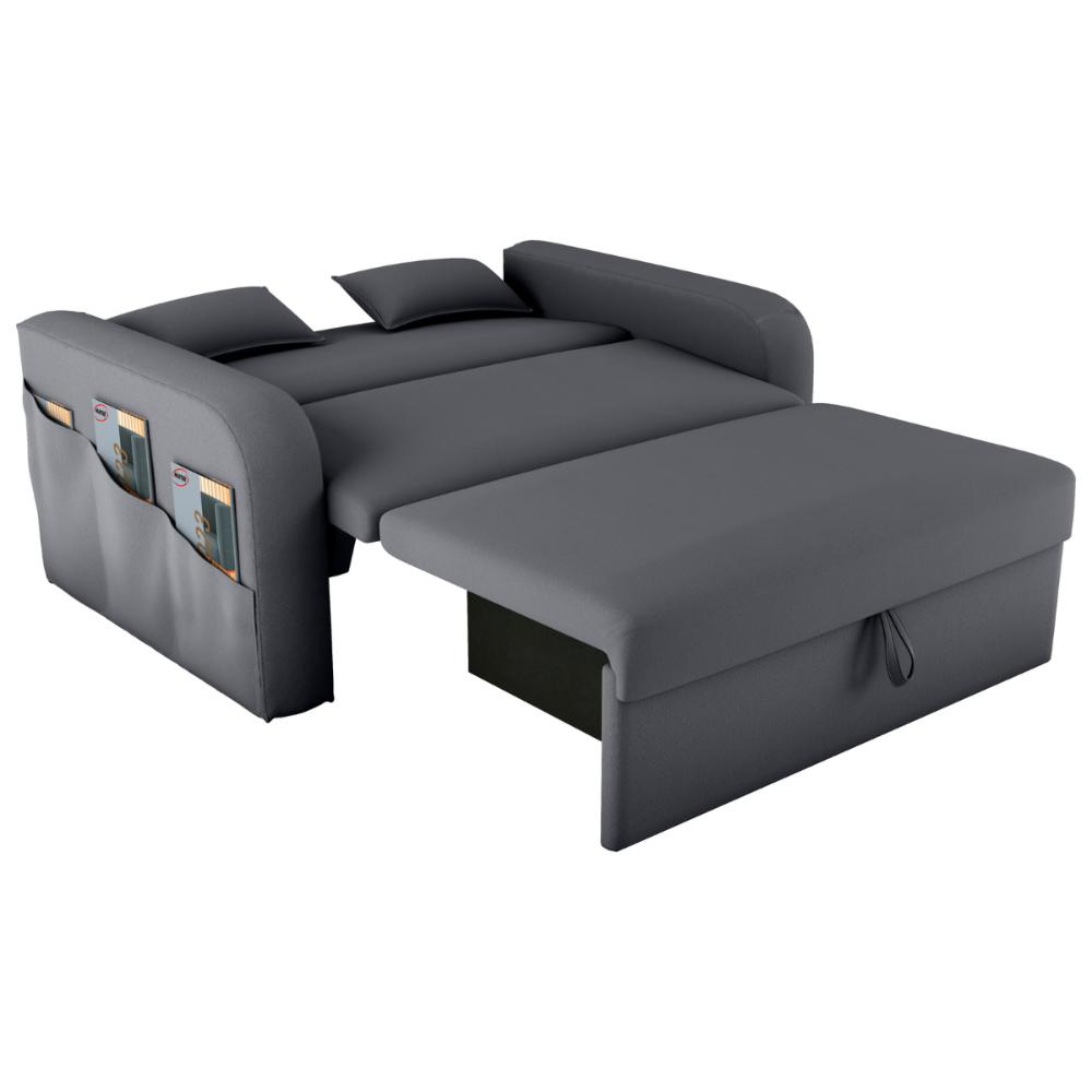 Sofá Cama 2 Lugares com Baú Hiram Veludo Cinza