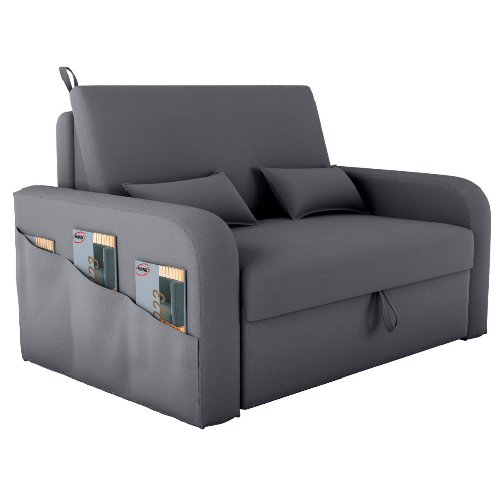 Sofá Cama 2 Lugares com Baú Hiram Veludo Cinza