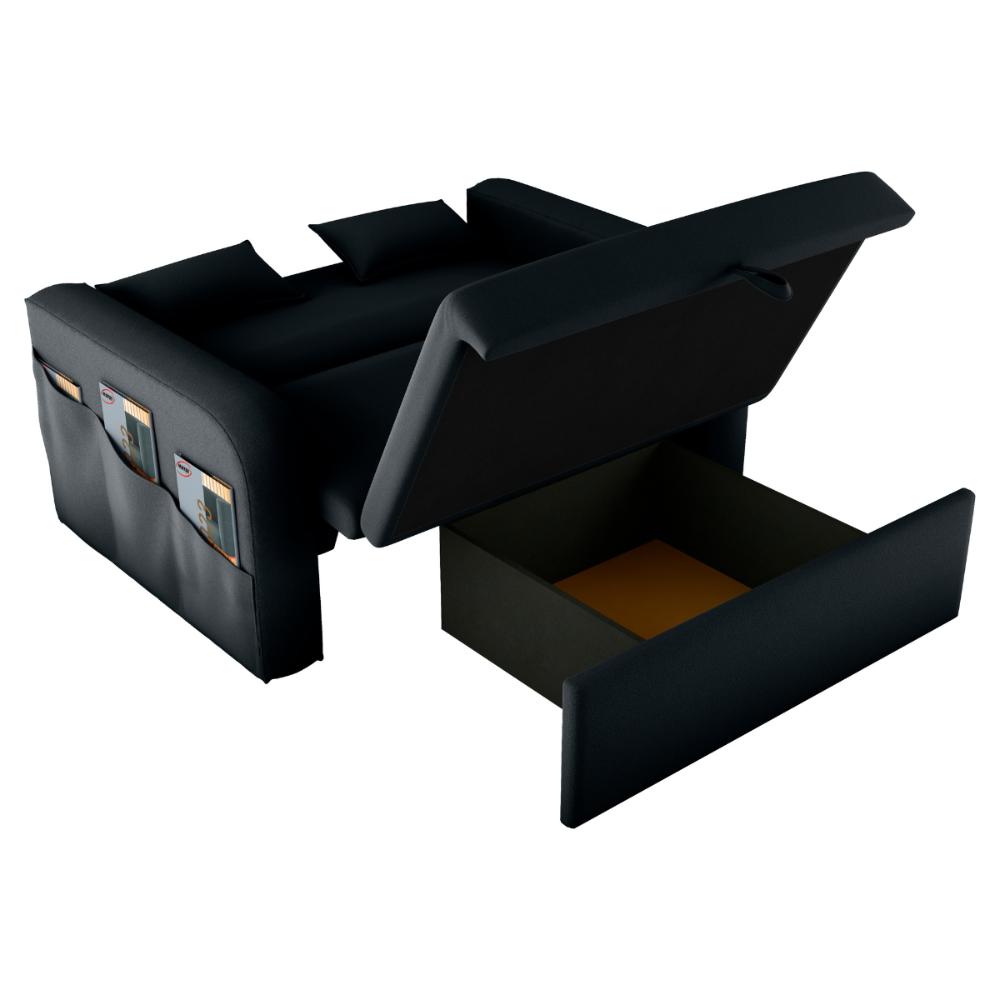 Sofá Cama 2 Lugares com Baú Hiram Veludo Inca Preto