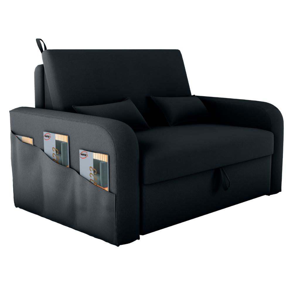 Sofá Cama 2 Lugares com Baú Hiram Veludo Inca Preto