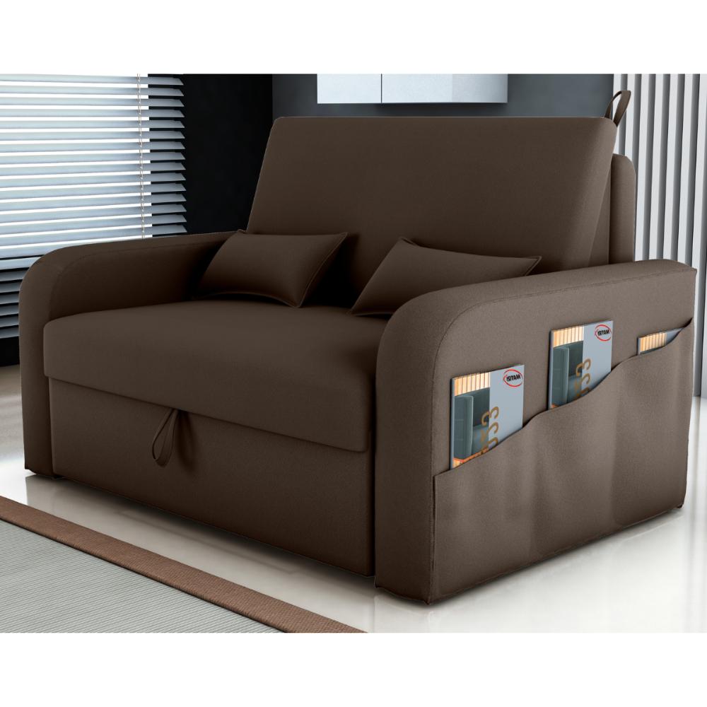 Sofá Cama 2 Lugares com Baú Hiram Veludo Marrom