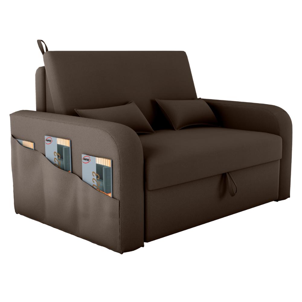 Sofá Cama 2 Lugares com Baú Hiram Veludo Marrom
