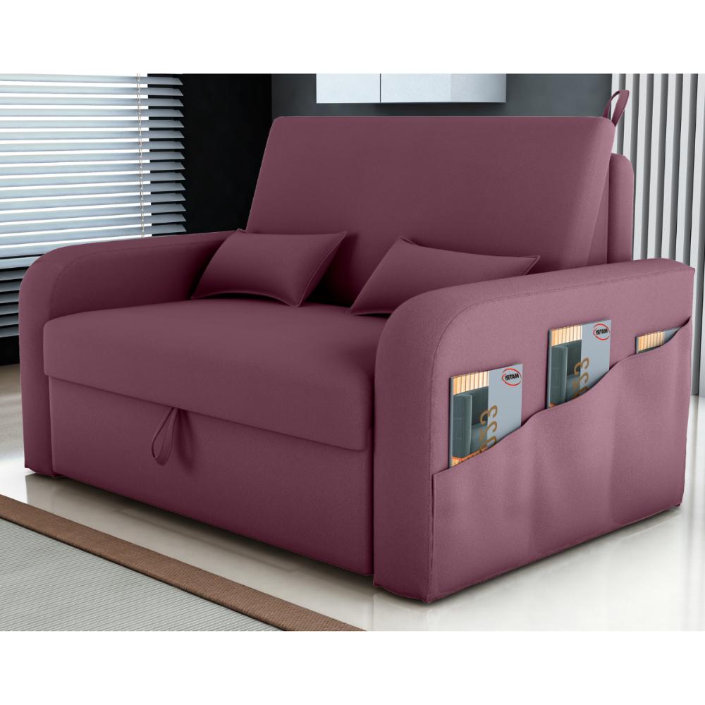 Sofá Cama 2 Lugares com Baú Hiram Veludo Rosê