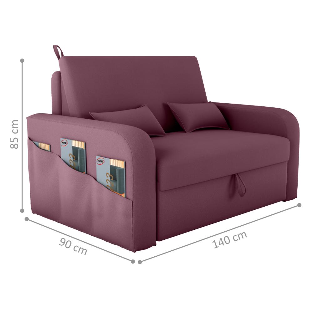 Sofá Cama 2 Lugares com Baú Hiram Veludo Rosê