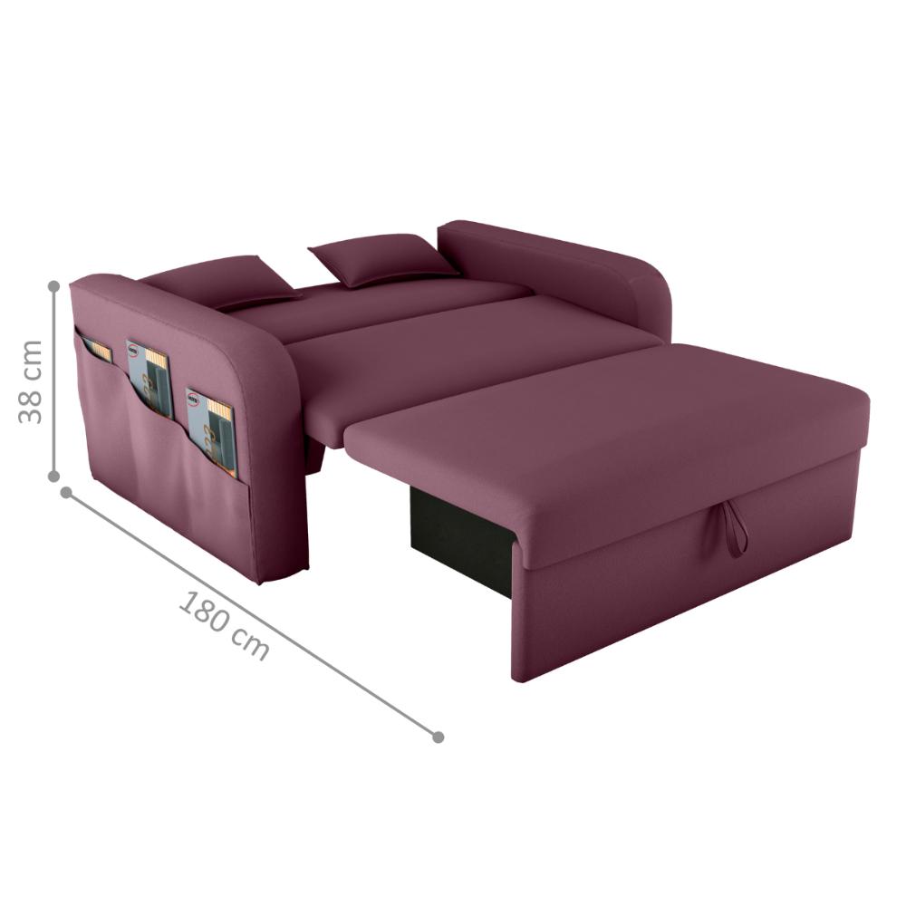 Sofá Cama 2 Lugares com Baú Hiram Veludo Rosê