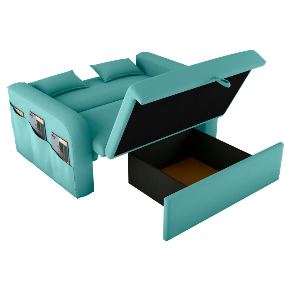 Sofá Cama 2 Lugares com Baú Hiram Veludo Verde Menta