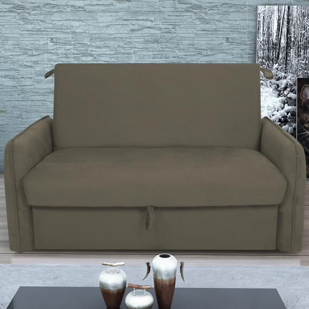 Sofá Cama com Baú 2 Lugares Ethan Suede Cappuccino