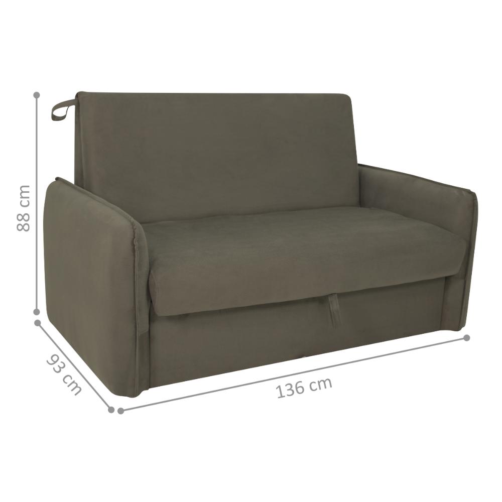 Sofá Cama com Baú 2 Lugares Ethan Suede Cappuccino