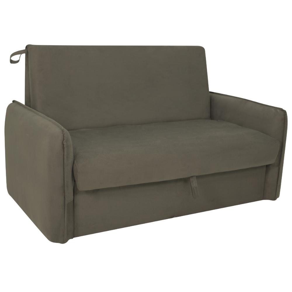 Sofá Cama com Baú 2 Lugares Ethan Suede Cappuccino