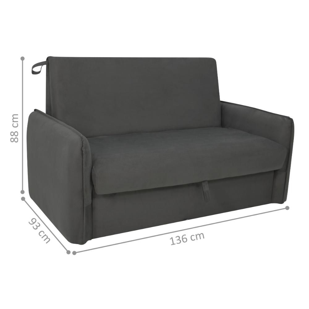 Sofá Cama com Baú 2 Lugares Ethan Suede Cinza 