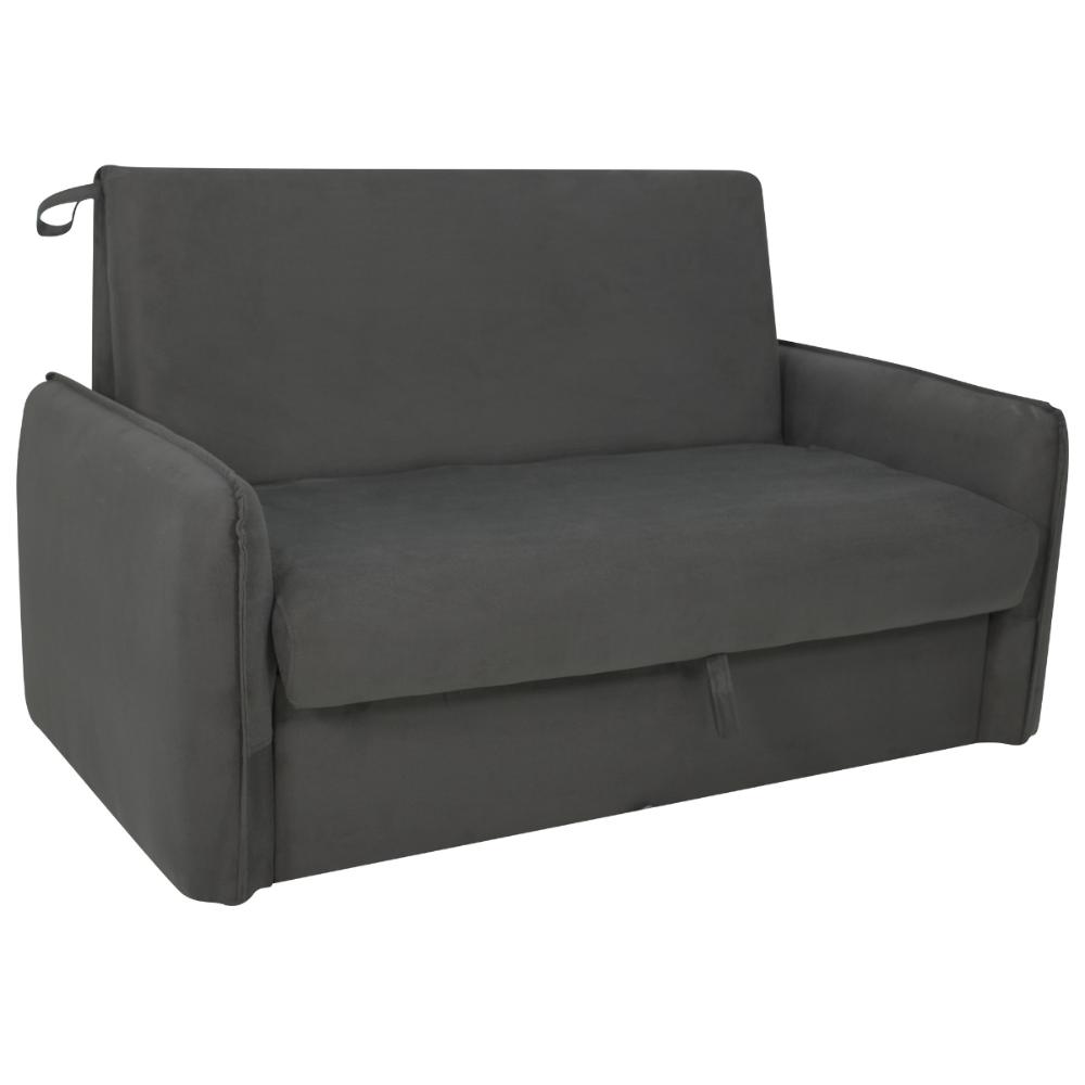 Sofá Cama com Baú 2 Lugares Ethan Suede Cinza 