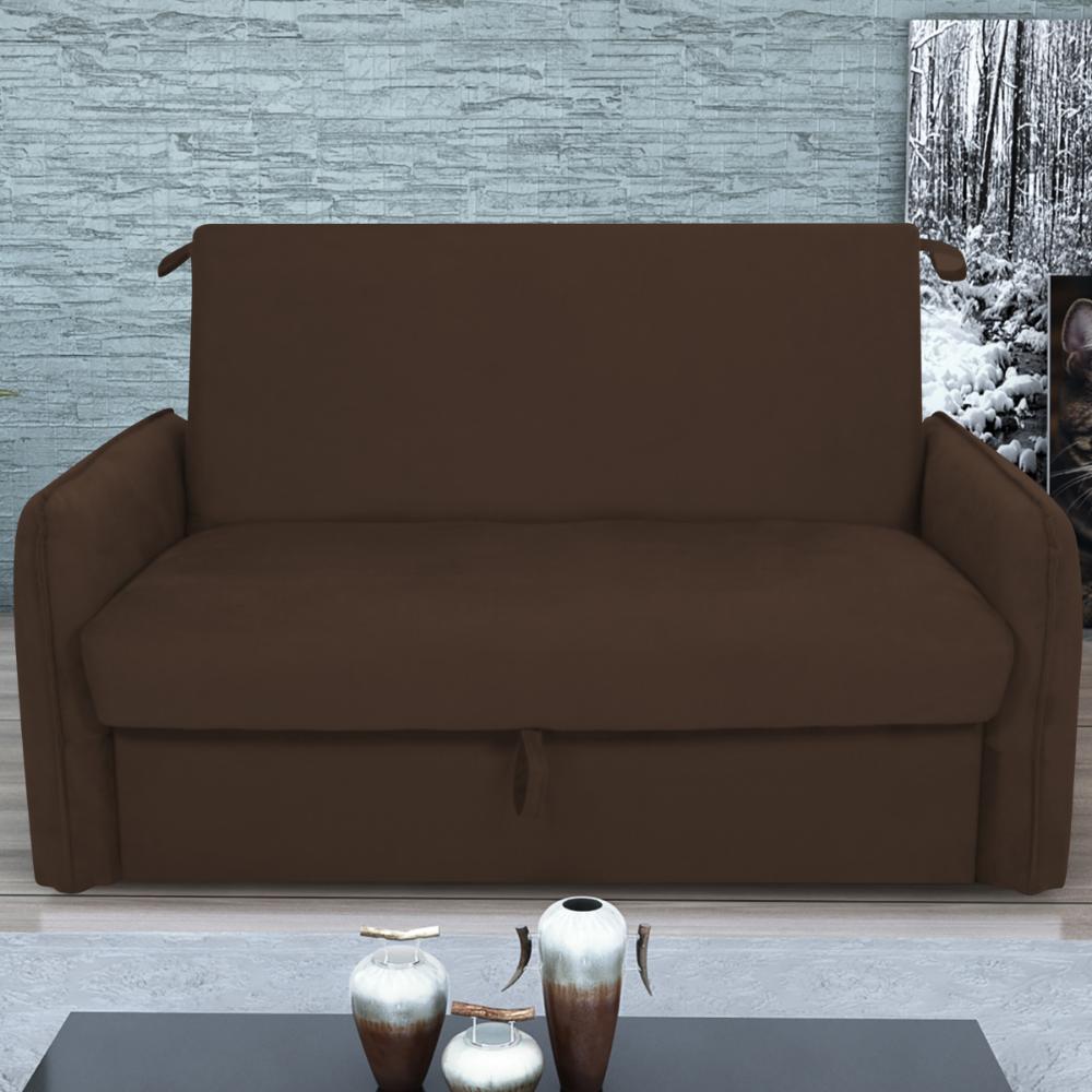 Sofá Cama com Baú 2 Lugares Ethan Suede Marrom