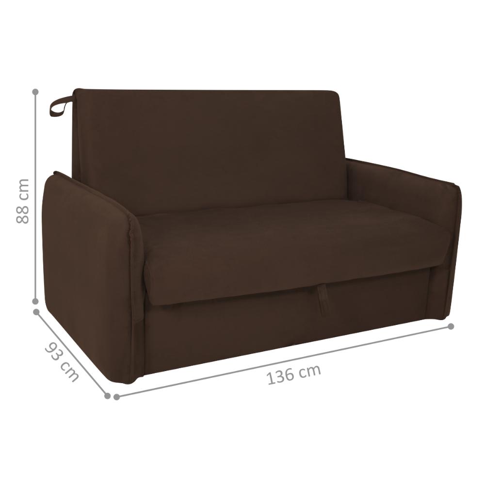Sofá Cama com Baú 2 Lugares Ethan Suede Marrom