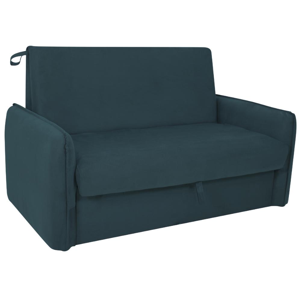 Sofá Cama com Baú 2 Lugares Ethan Suede Petróleo