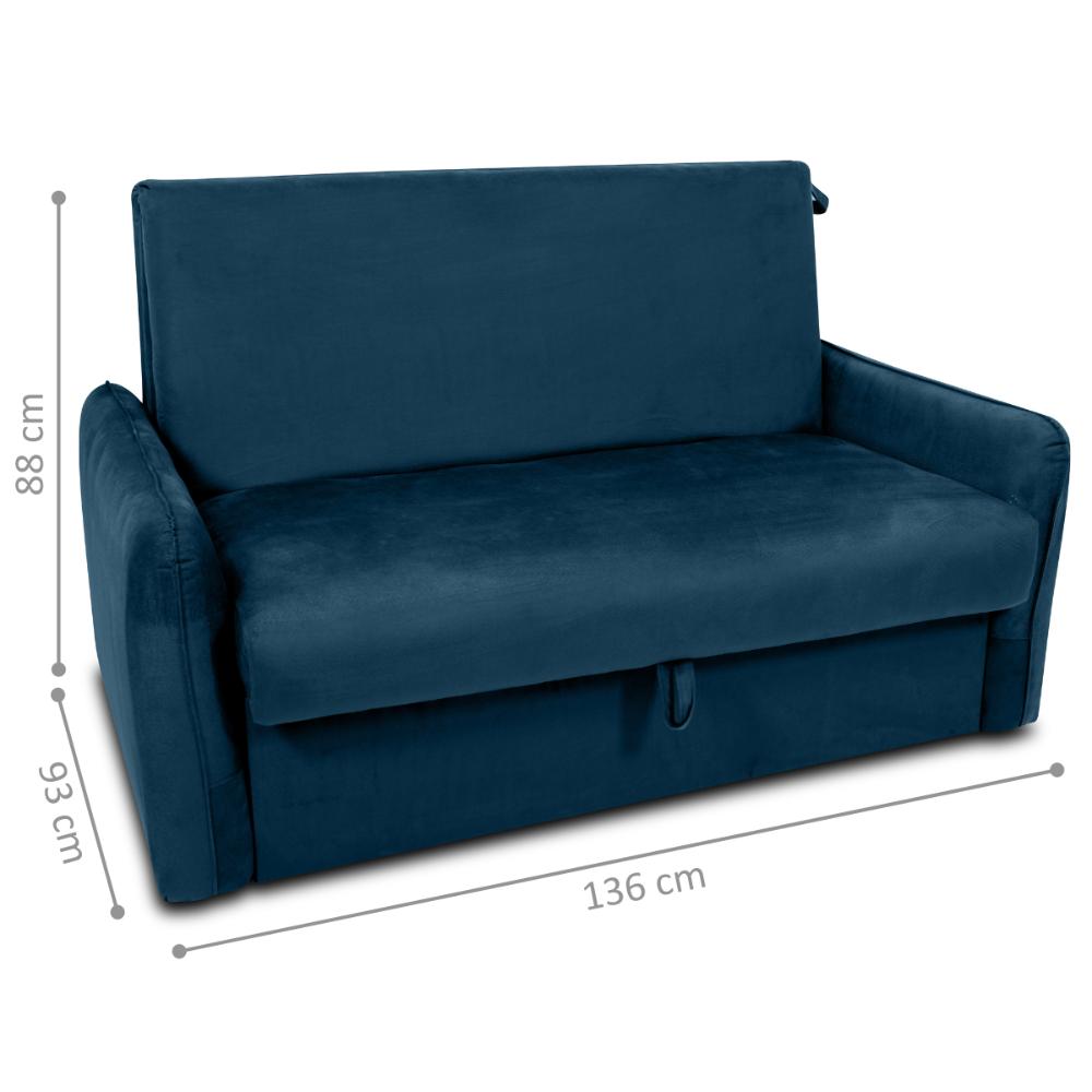 Sofá Cama com Baú 2 Lugares Ethan Veludo Azul