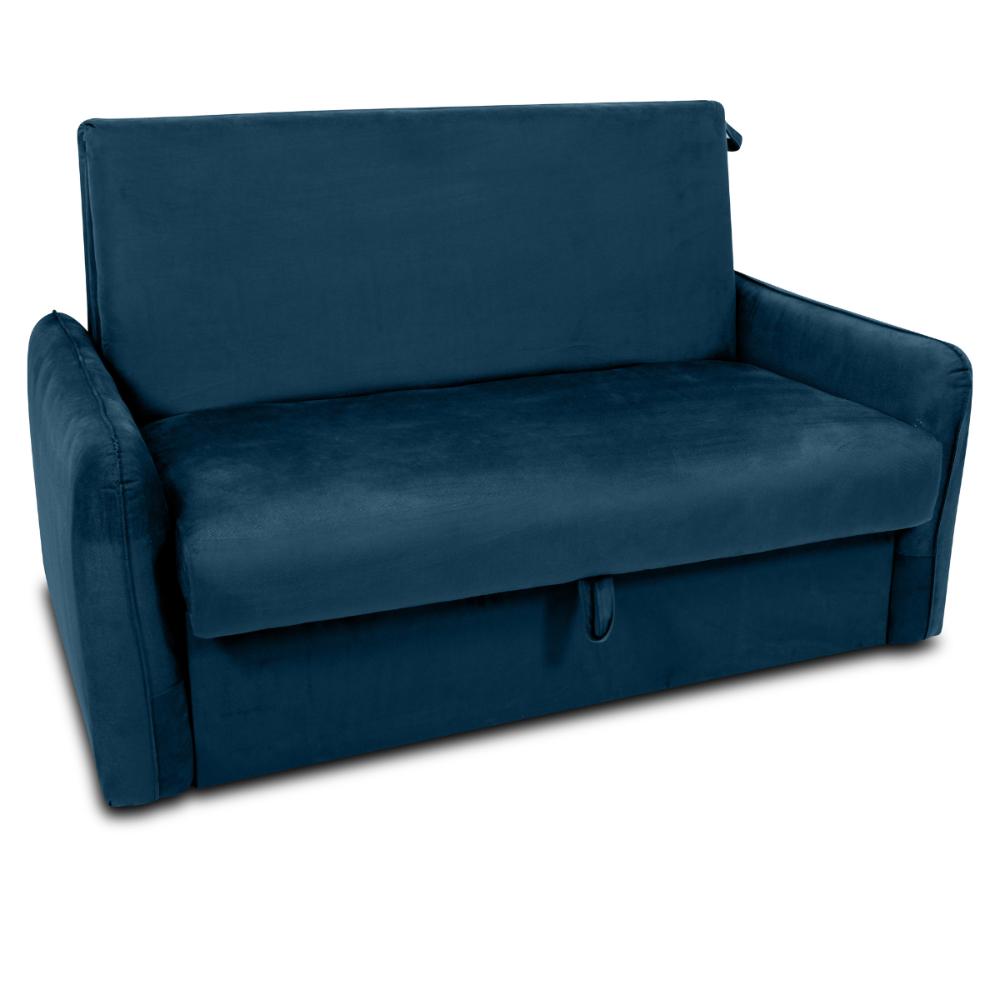 Sofá Cama com Baú 2 Lugares Ethan Veludo Azul