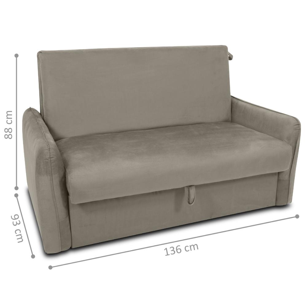 Sofá Cama com Baú 2 Lugares Ethan Veludo Cappuccino