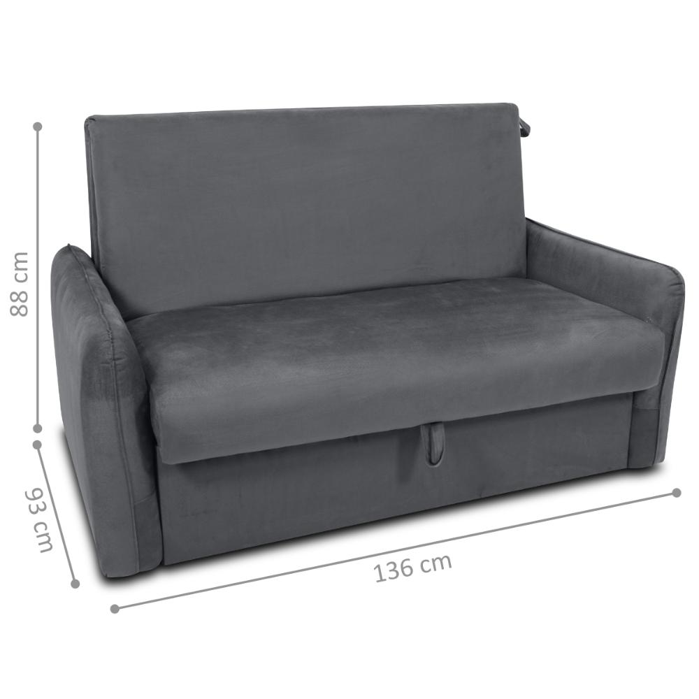 Sofá Cama com Baú 2 Lugares Ethan Veludo Cinza