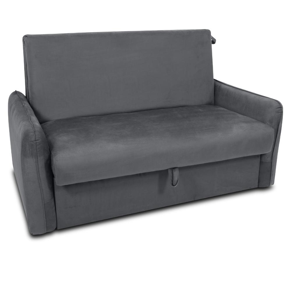 Sofá Cama com Baú 2 Lugares Ethan Veludo Cinza