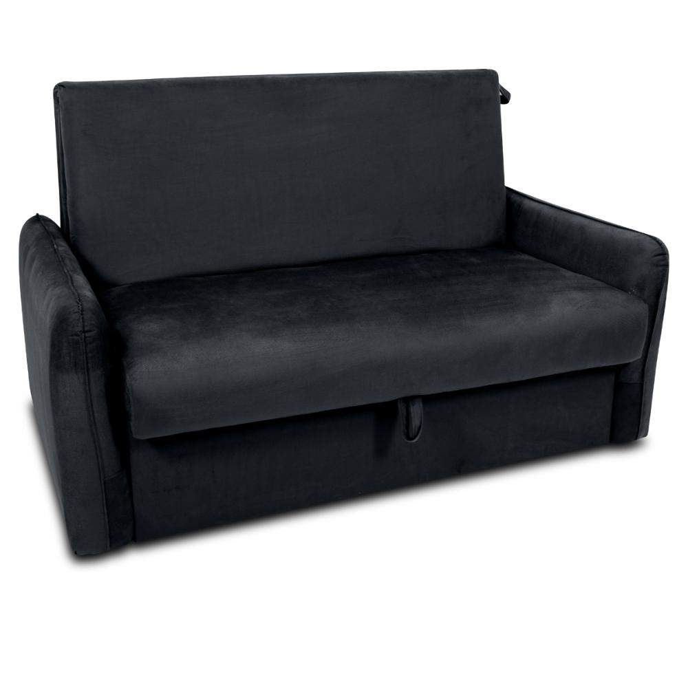 Sofá Cama com Baú 2 Lugares Ethan Veludo Inca Preto
