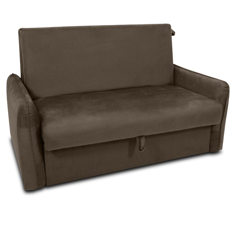 Sofá Cama com Baú 2 Lugares Ethan Veludo Marrom