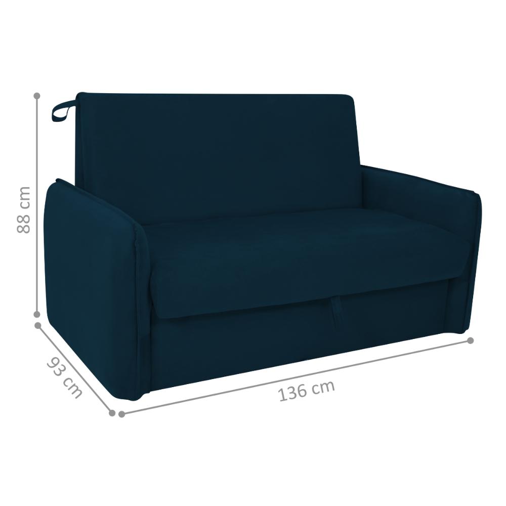 Sofá Cama com Baú 2 Lugares Furbogh Suede Azul