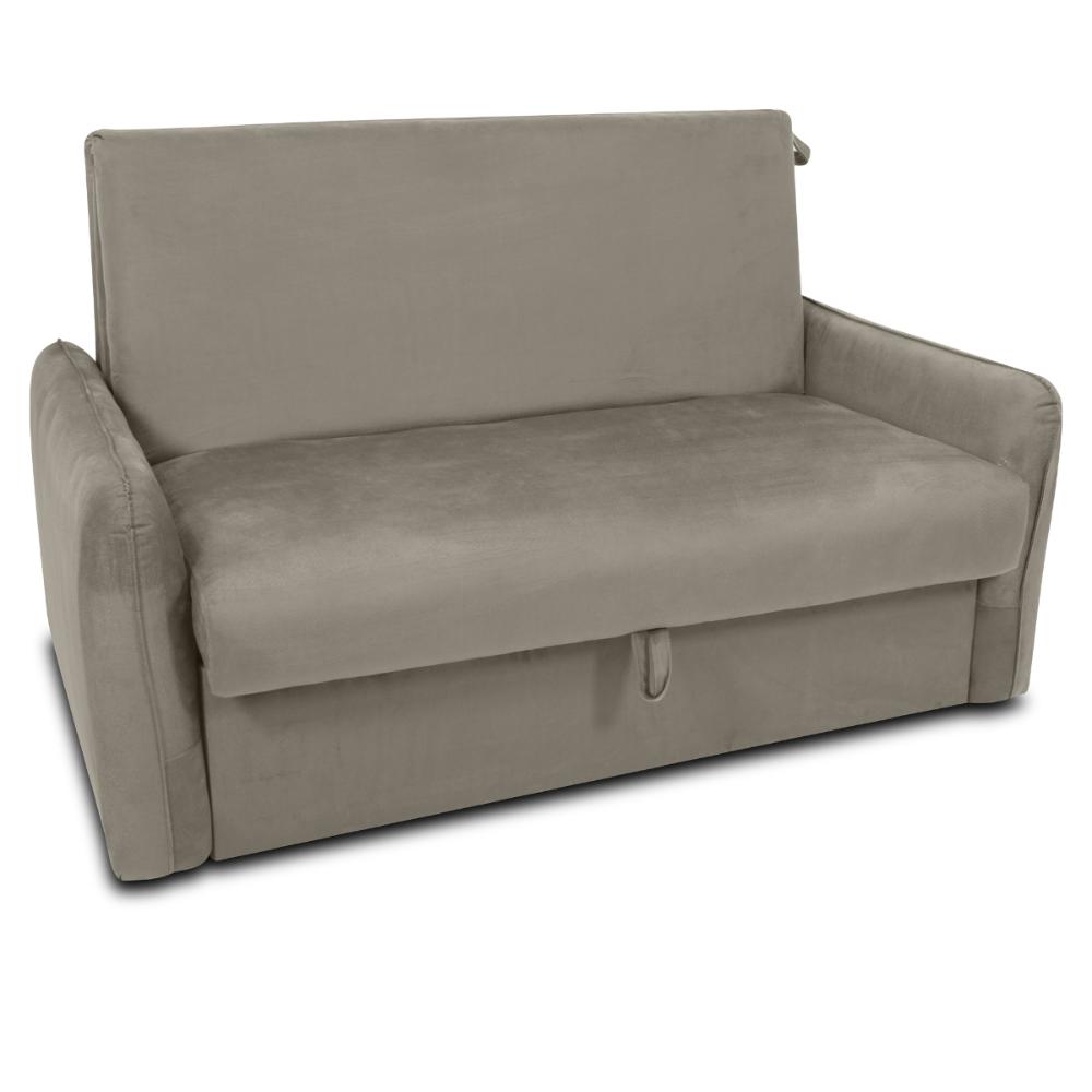 Sofá Cama com Baú 2 Lugares Furbogh Veludo Cappuccino