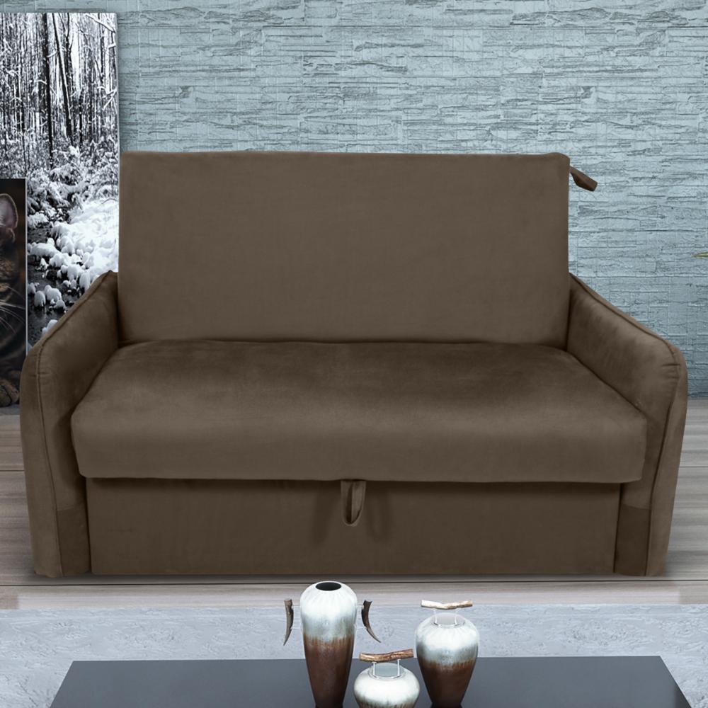 Sofá Cama com Baú 2 Lugares Furbogh Veludo Marrom