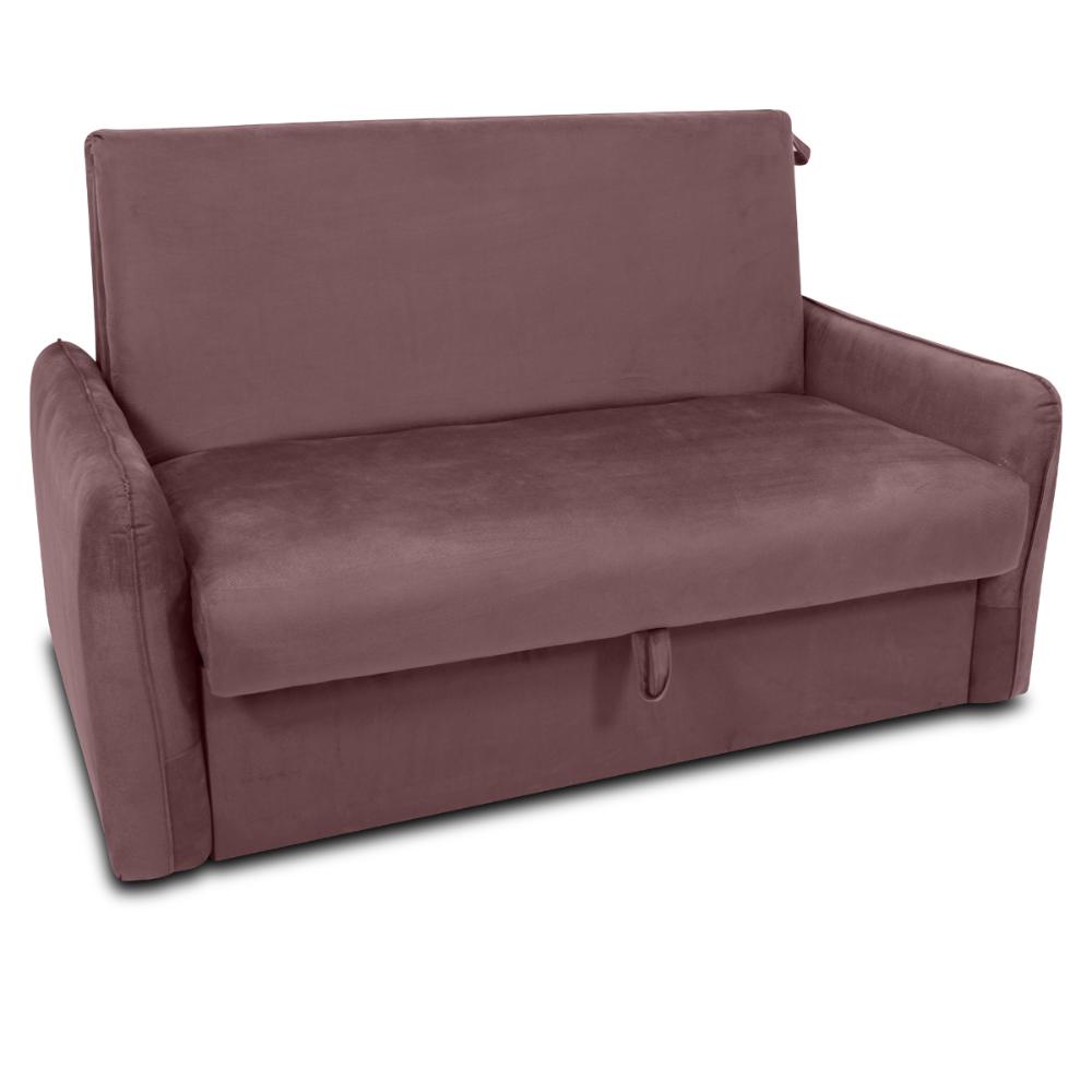 Sofá Cama com Baú 2 Lugares Furbogh Veludo Rosê