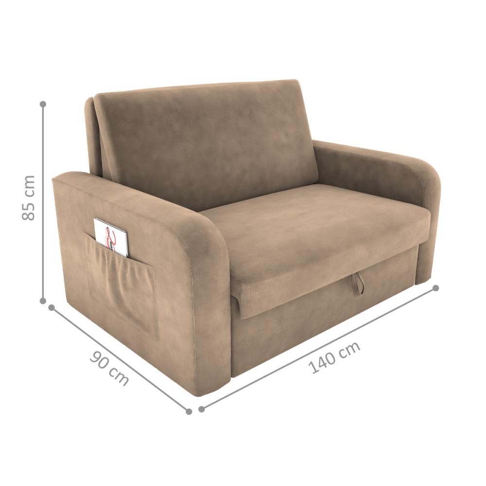 Sofá Cama com Baú 2 Lugares John Suede Bege