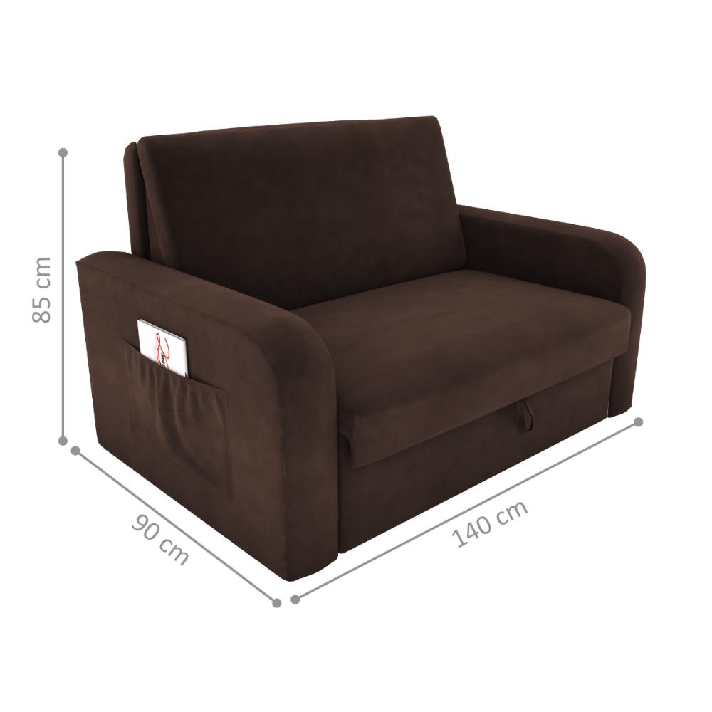 Sofá Cama com Baú 2 Lugares John Suede Marrom