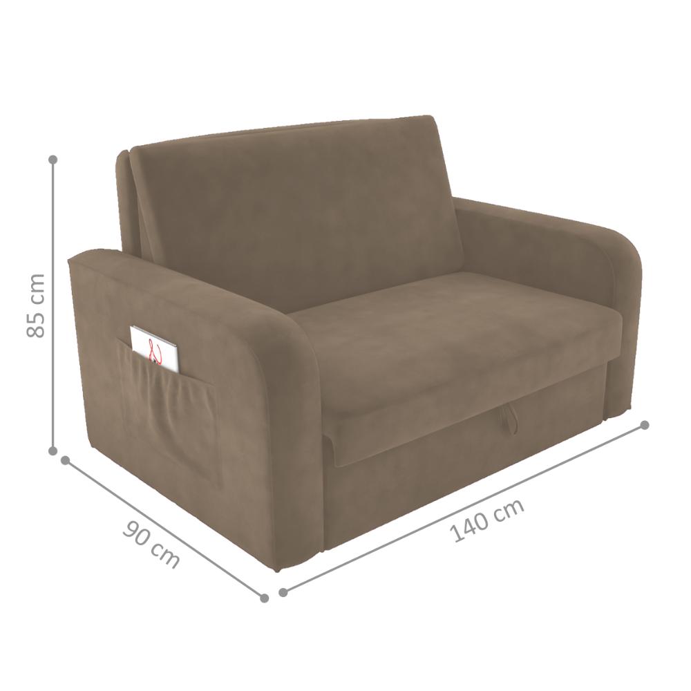 Sofá Cama com Baú 2 Lugares John Veludo Cappuccino