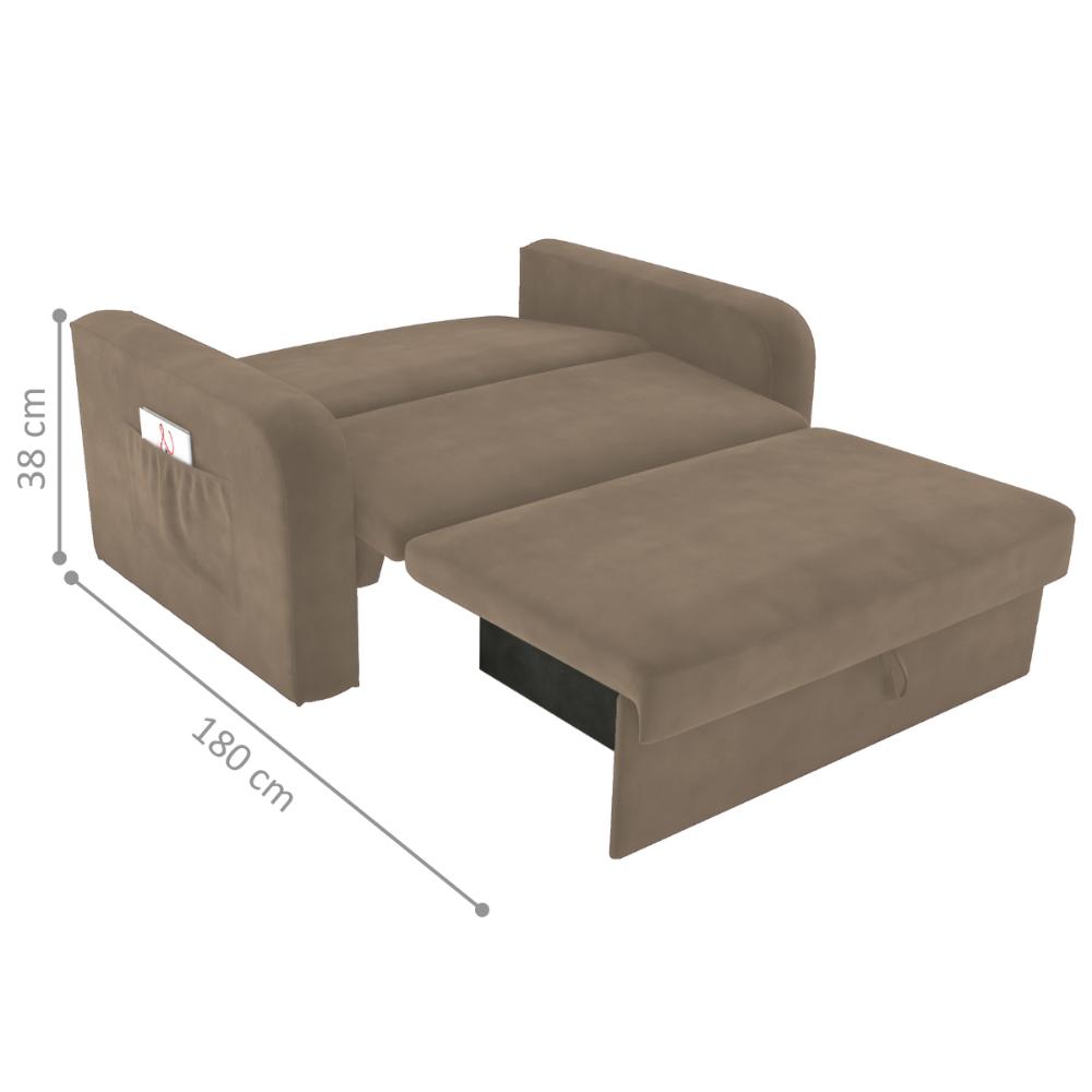 Sofá Cama com Baú 2 Lugares John Veludo Cappuccino